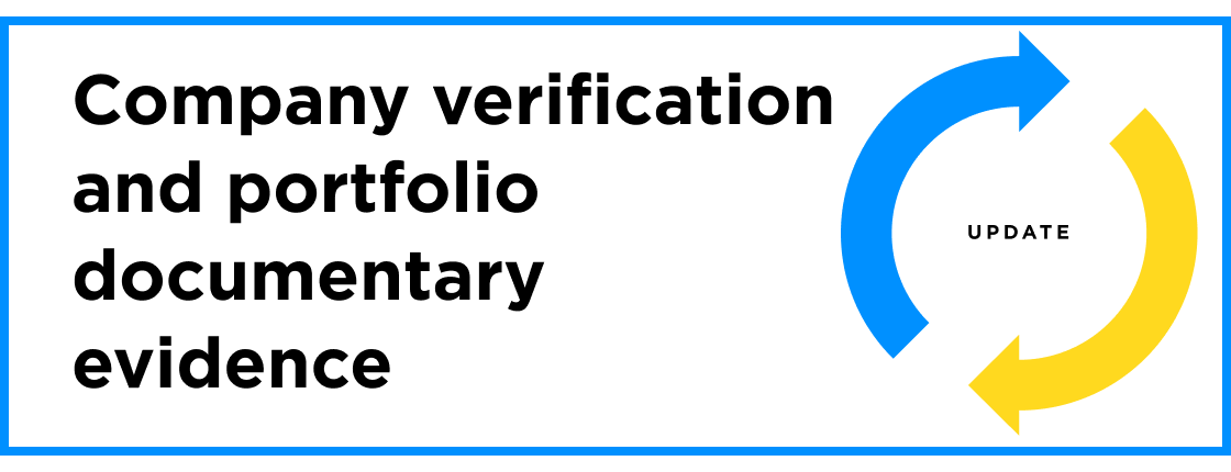 UPDATE: Company verification and portfolio documentary evidence